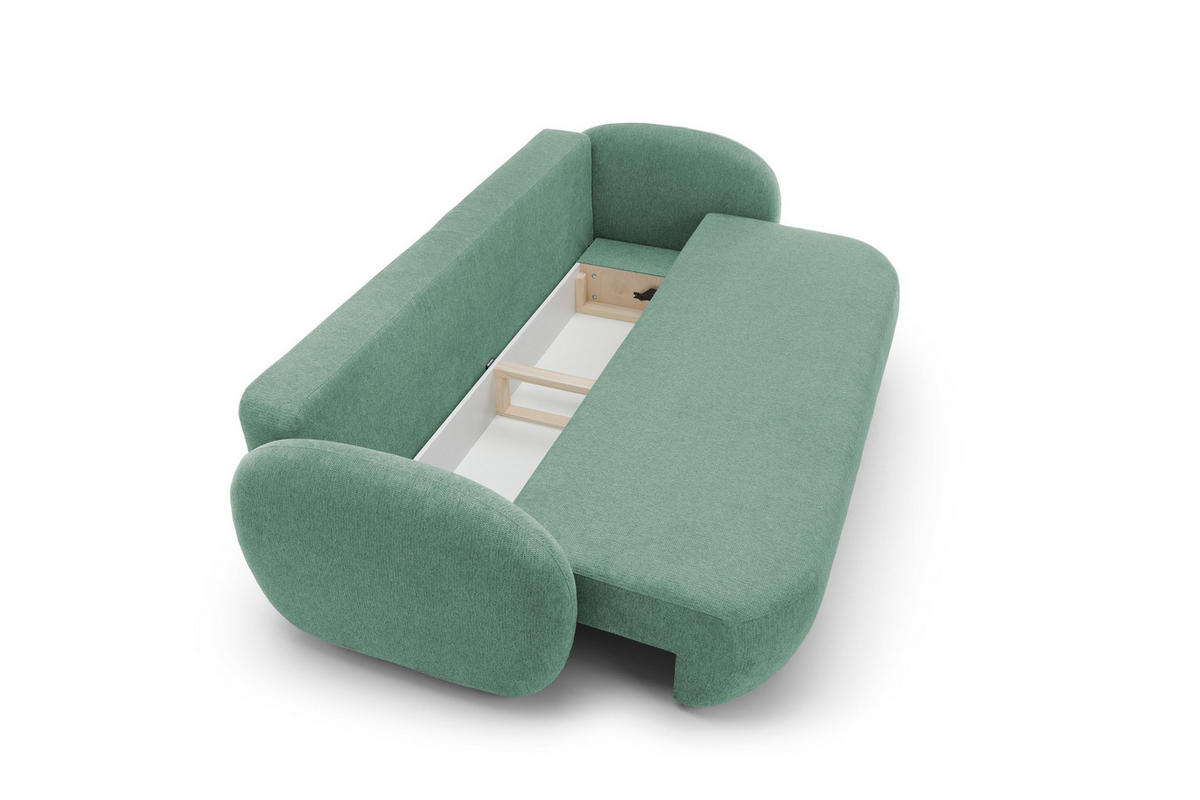 SOFA OLIO Mit Schlaffunktion Und Bettkasten, Bonell-Taschenfederung, Aragon-Stoff, lose Rückenkissen, freistehend, 238x101x86 cm Light blue - Hellblau, Holz/Textil (238/86/101cm) - DomoHome