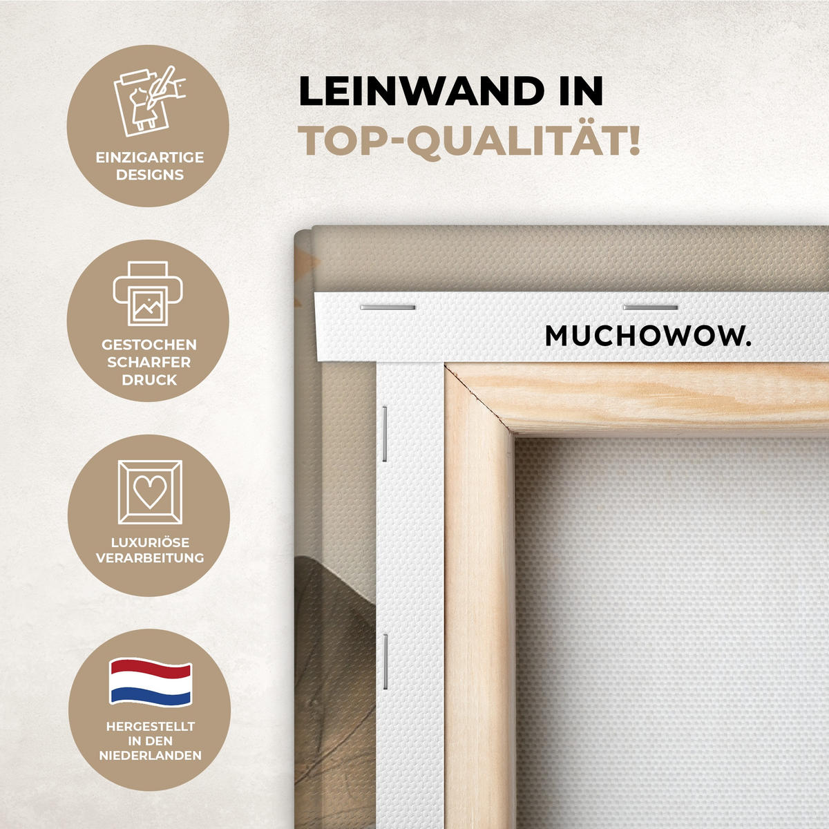 LEINWANDBILD Blumen - Japandi - Wabi sabi 90x90 cm - Sandfarben, Textil (90/90cm) - MuchoWow