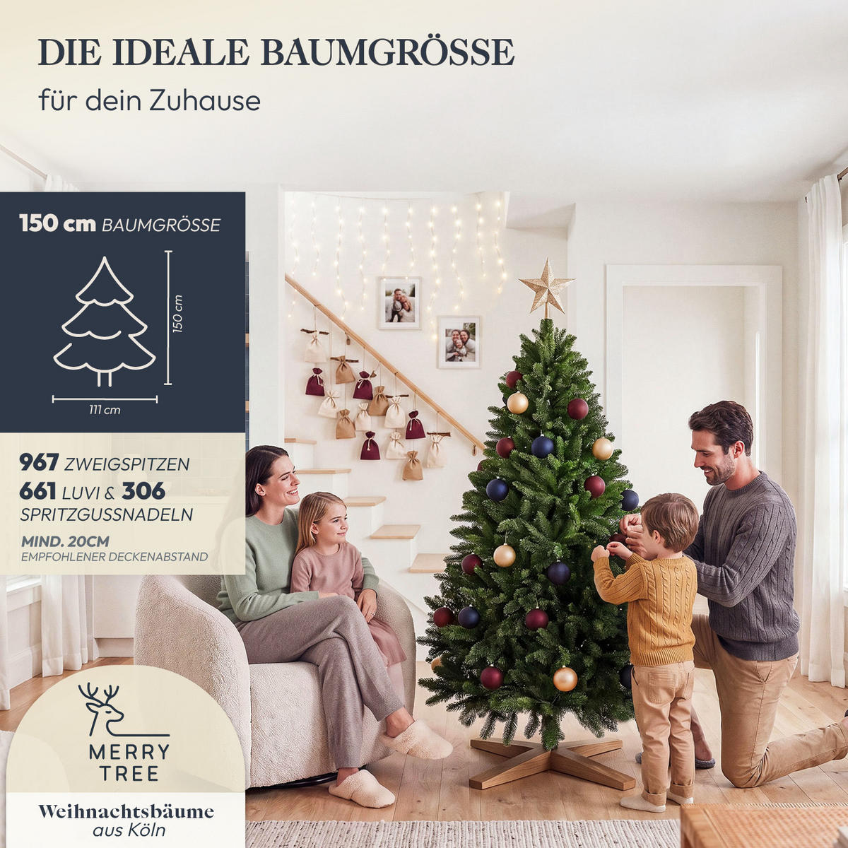 WEIHNACHTSBAUM aus PE & PVC Mix, 150 cm - Grün, Kunststoff (150cm) - Merry Tree