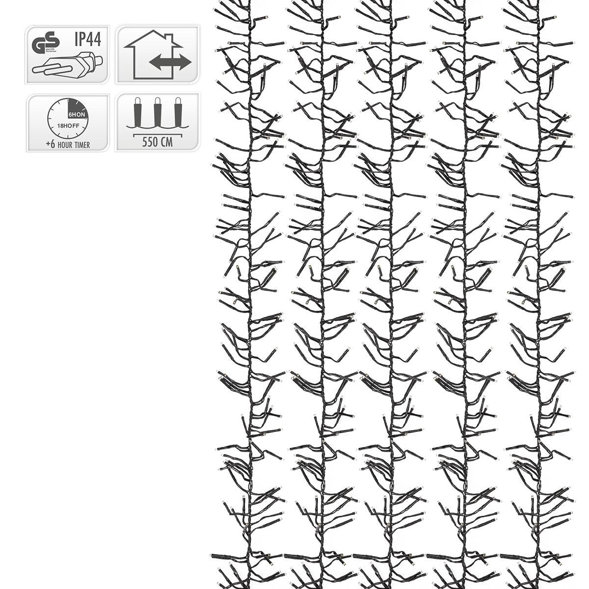 LED CLUSTER LICHTERKETTE 5,5m 768 LED Warmweiß Wetterfest Innen/Außen - Dunkelgrün, Kunststoff (550cm) - ECD-Germany