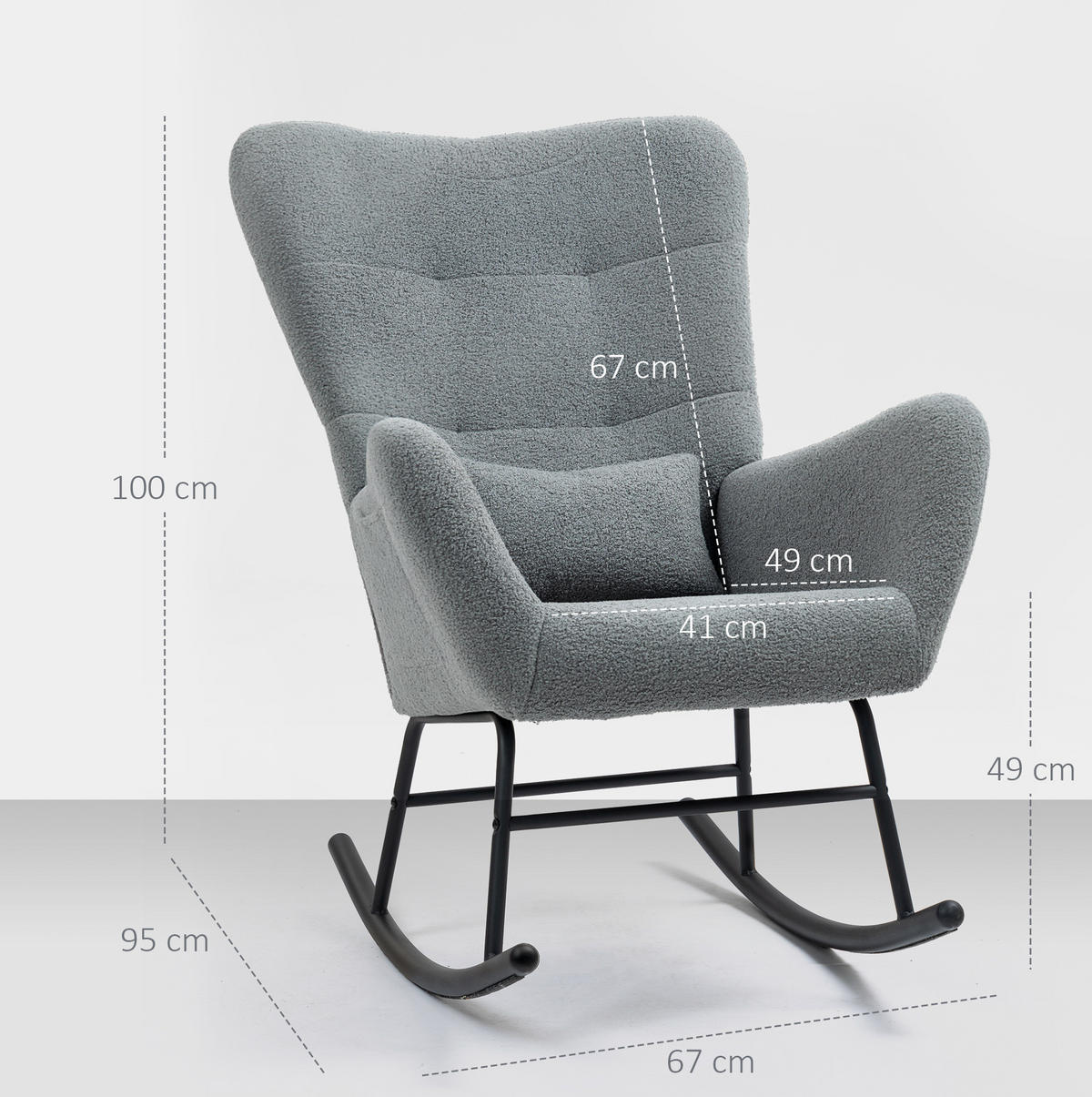 RELAX-SCHAUKELSTUHL 67/95/100 cm mit Teddybezug und Seitentasche, bis 120 kg belastbar - Grau, Textil (67/100/95cm) - BEAOK