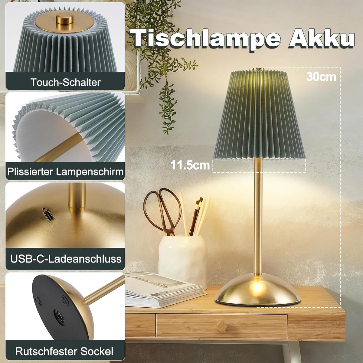 LED-TISCHLEUCHTE BRUCHSAL Ⅲ 12/12/30 cm(2er-set) - Grün, Metall (12/12/30cm) - Nettlife