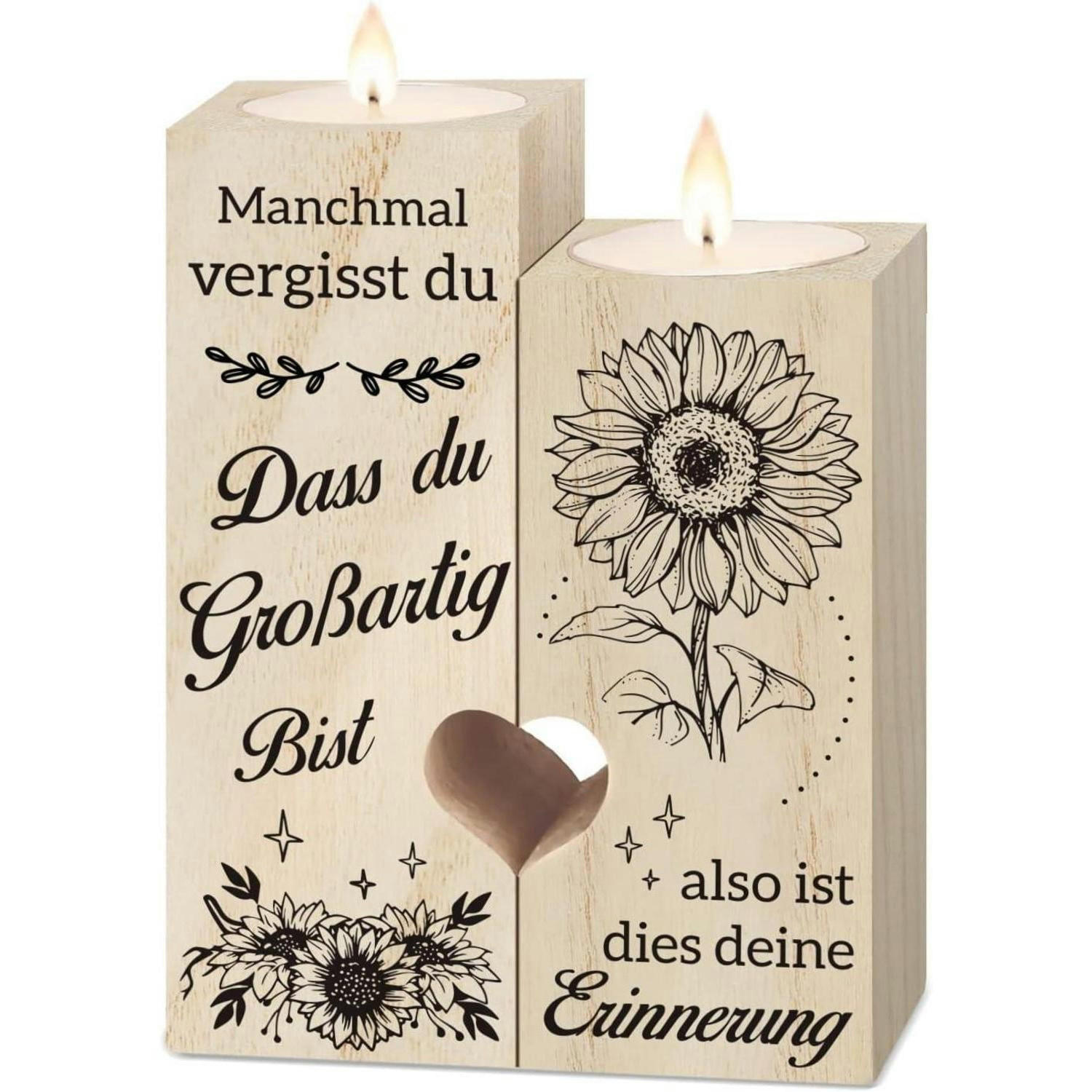 KERZENSTÄNDER Holz mit Spruch 12 cm - Braun, Holz (4/12/9cm)