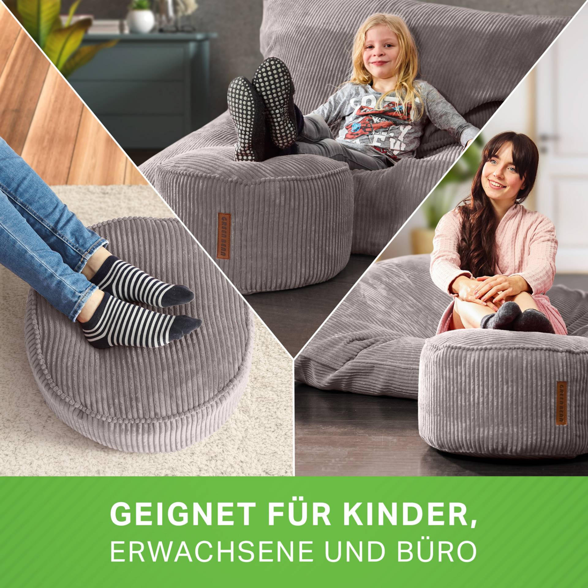 SITZSACK-HOCKER Pouf "Cord" 45x25cm - Grau, Textil (45/25/45cm) - Green Bean