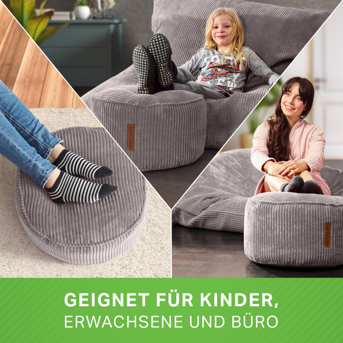 SITZSACK-HOCKER Pouf "Cord" 45x25cm - Grau, Textil (45/25/45cm) - Green Bean