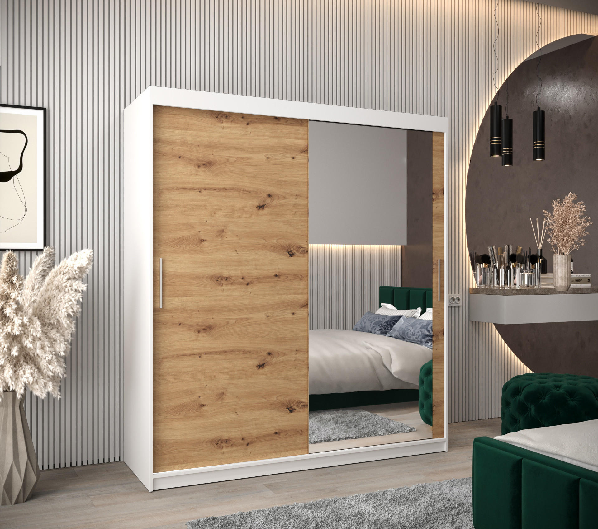 SCHWEBETÜRENSCHRANK 200/180/62 2-türig - Silberfarben/Eiche Artisan, Holz/Kunststoff (180/200/62cm) - Abiks Möbel