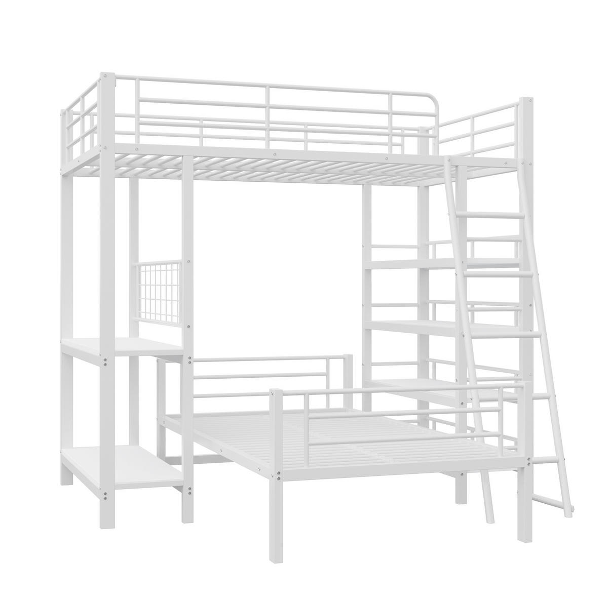 ETAGENBETT 90/200 cm aus Metall, trennbar mit Ablagefächern und Lattenrost, Weiß - Weiß, Metall (90/200cm) - Redom
