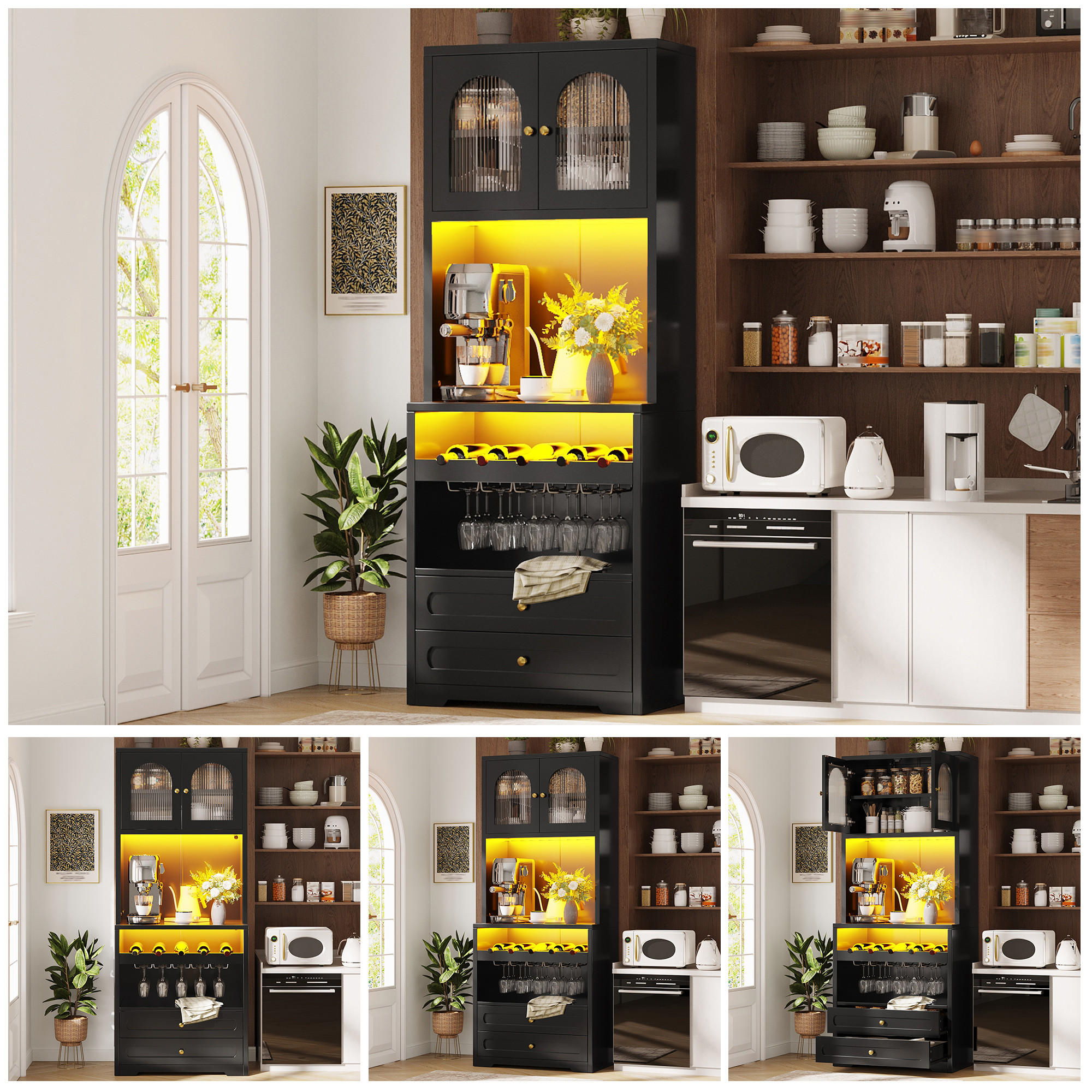 XXXLutz Geschirrschrank Schwarz 70x180x40 cm