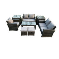 GARTENMÖBEL Set Polyrattan Dunkelgrau 7-Sitzer - Dunkelgrau, Metall - Fimous