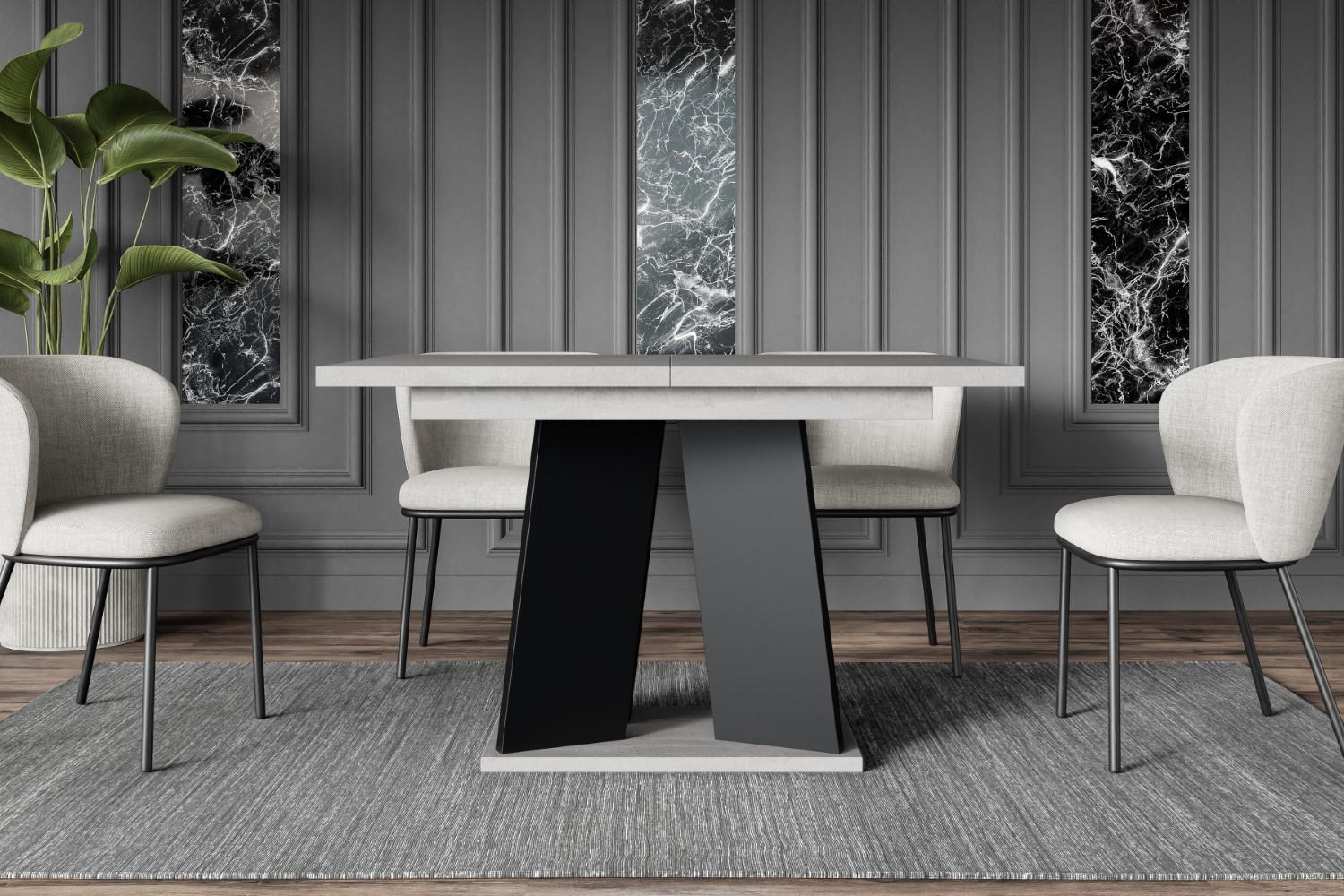 ESSTISCH ausziehbar 120 -160x90x75 cm - Betonoptik K350/Schwarz - UFOM - Schwarz, Holzwerkstoff (120/90/75cm) - ALTDECOR