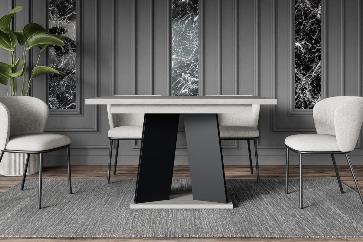 ESSTISCH ausziehbar 120 -160x90x75 cm - Betonoptik K350/Schwarz - UFOM - Schwarz, Holzwerkstoff (120/90/75cm) - ALTDECOR