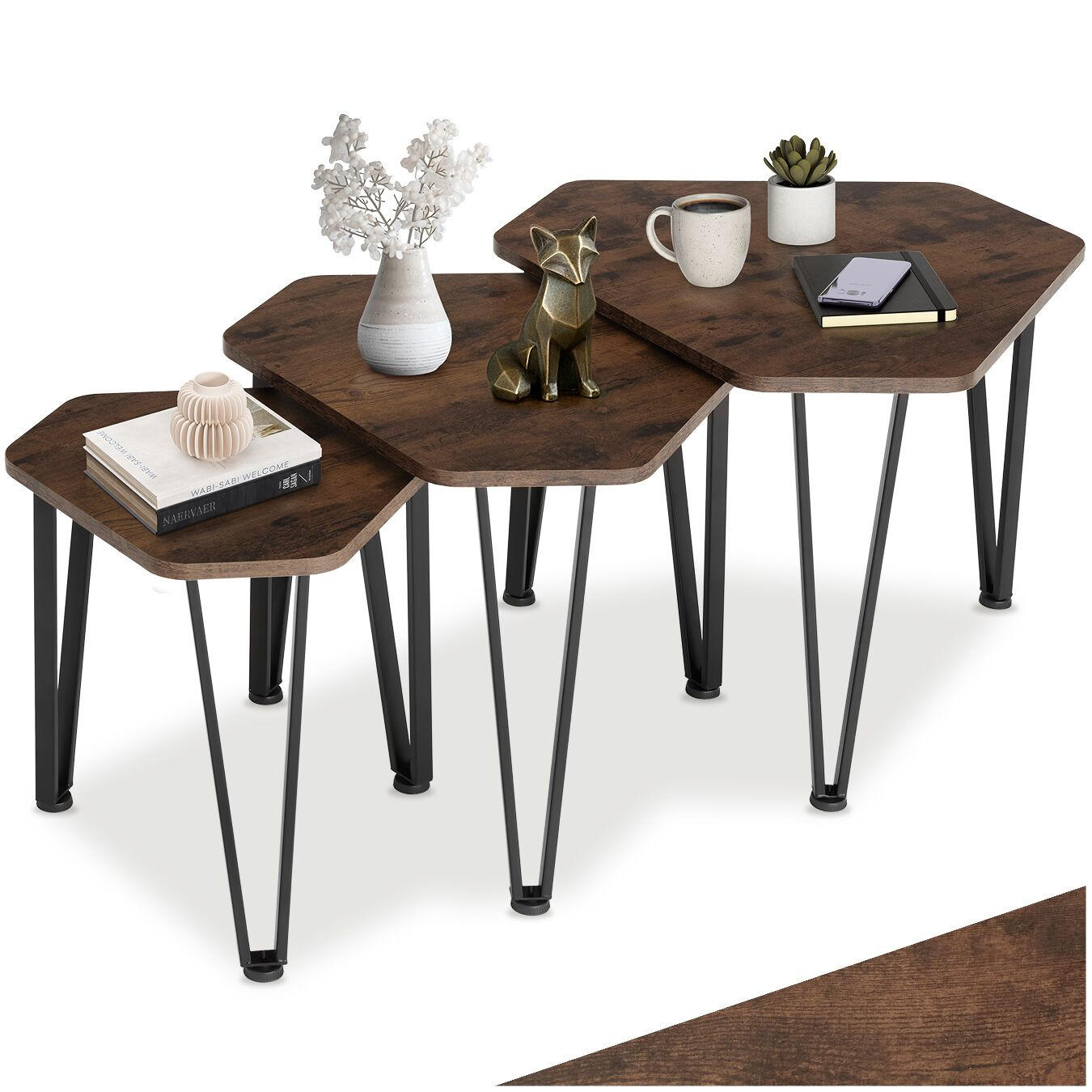 BEISTELLTISCH-SET Torquay,stapelbar,Industrial Holz dunkel, rustikal - Rostfarben, Holzwerkstoff (58.7/52/45.5cm) - tectake