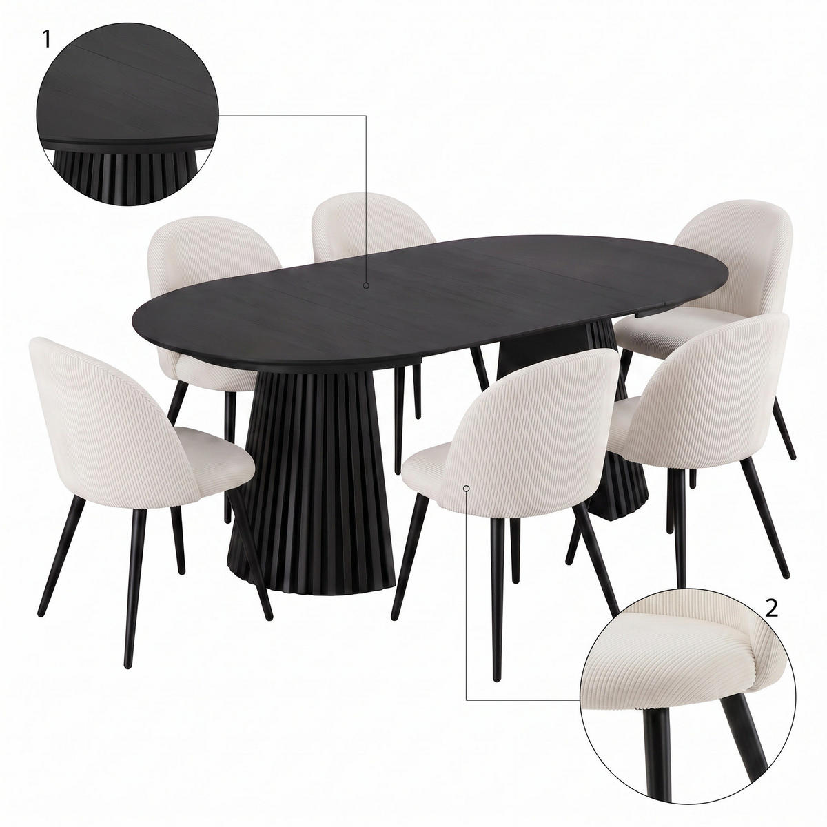 MATGRUPP Tokyo för 6 personer 120 x 120 x 75 cm – svart, beige - Vit/Beige, Trä/Träbaserade material (120/75/120cm) - ebuy24