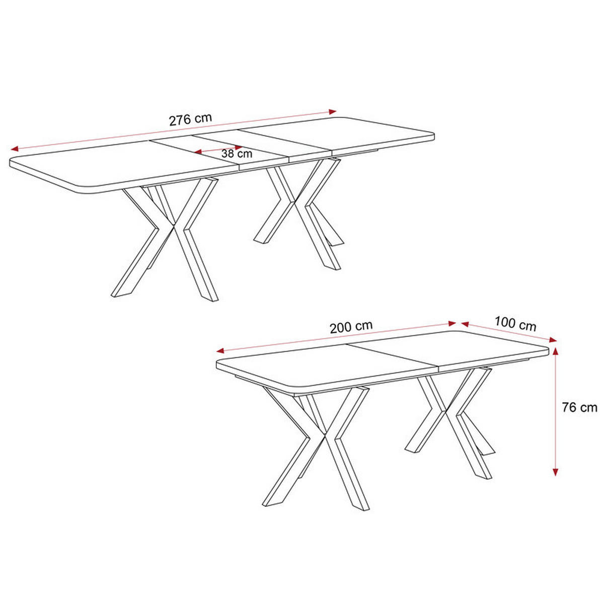 AUSZIEHTISCH DANTON 200/100/76 cm, Weiß / Schwarz - Schwarz/Weiß, Holzwerkstoff/Metall (100/200/76cm) - Idohome