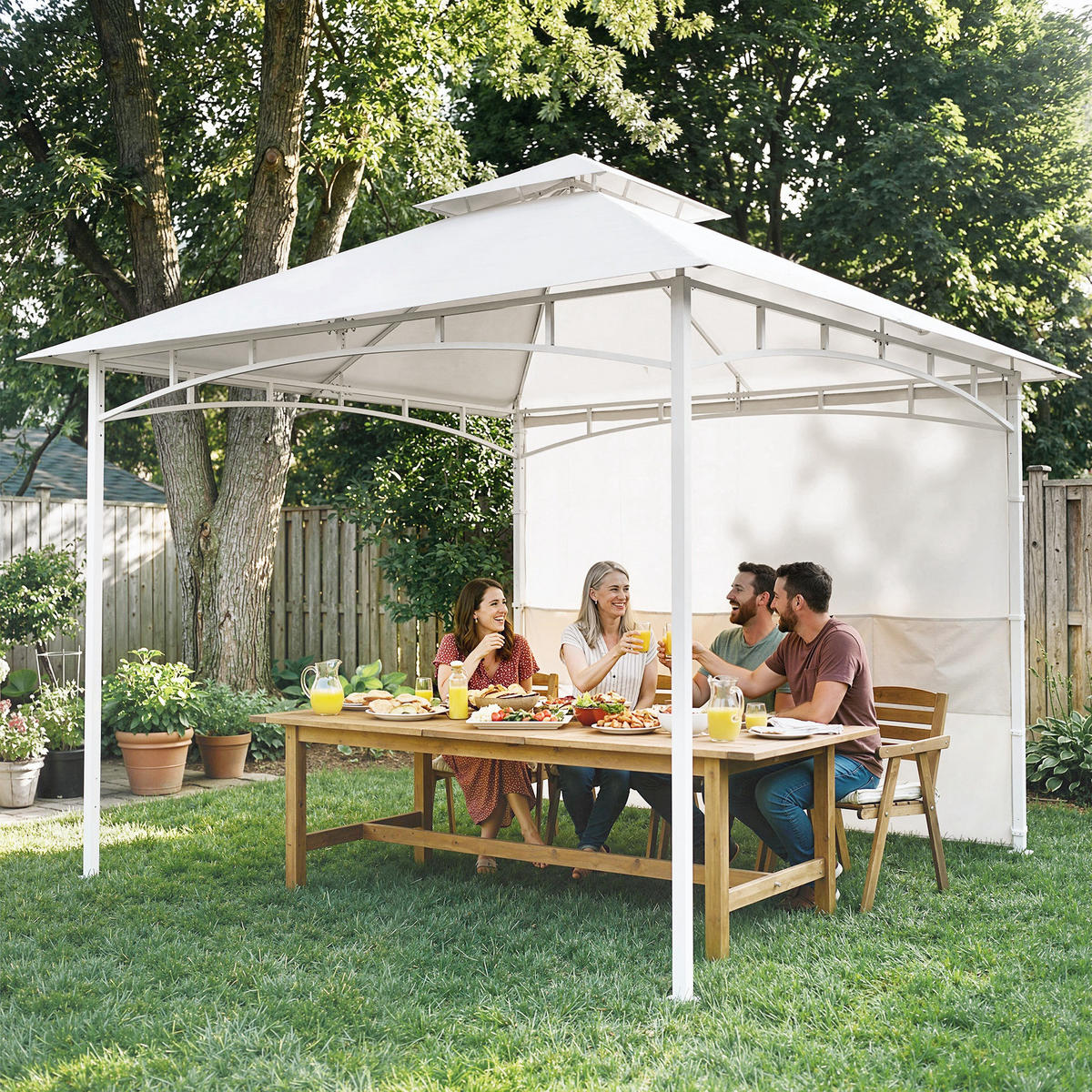 PAVILLON DE-12738 300/300 cm Doppeldach mit 4 Taschen und Haken Creme - Creme, Metall (300/276/300cm) - ComfortXL
