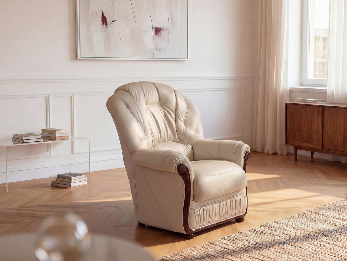 SESSEL mit gerader Rückenlehne - 1 -Sitzer - Rundumbezug 100% Leder - elfenbeinfarben - DAPHNE - Weiß, Leder (83/97/91cm) - Vente-Unique