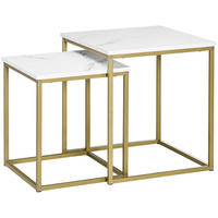 METALL-COUCHTISCH-SET, Spanplatte - Goldfarben/Weiß, Metall (45/45/50cm) - HOMCOM