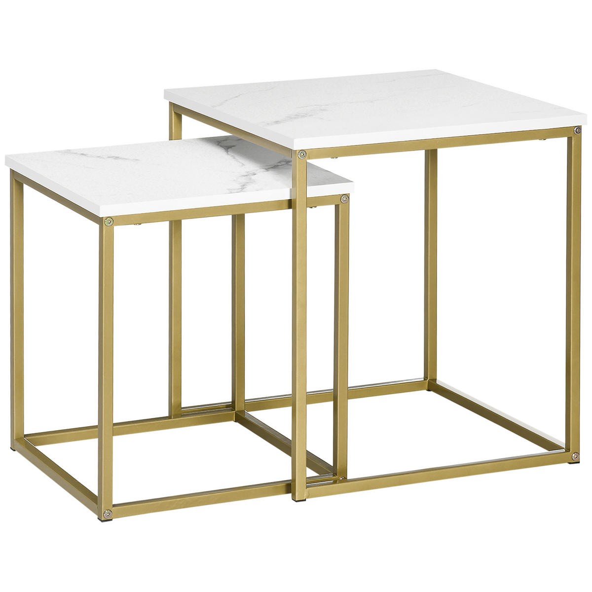 METALL-COUCHTISCH-SET, Spanplatte - Goldfarben/Weiß, Metall (45/45/50cm) - HOMCOM