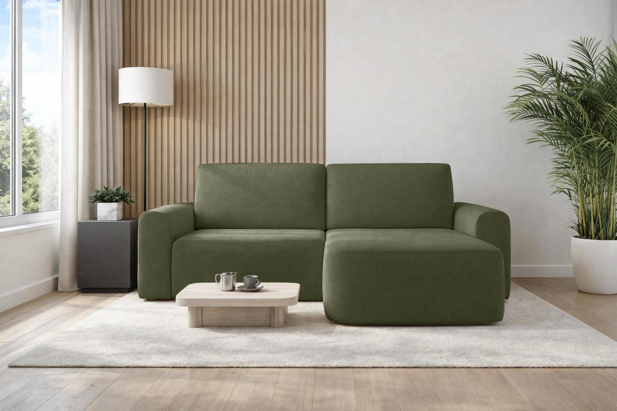 ECKSOFA L Form Otterton Olivgrün 250/180/95 cm Rechts mit Schlaffunktion - Schwarz/Grün, Kunststoff/Textil (250/180cm) - AX Living