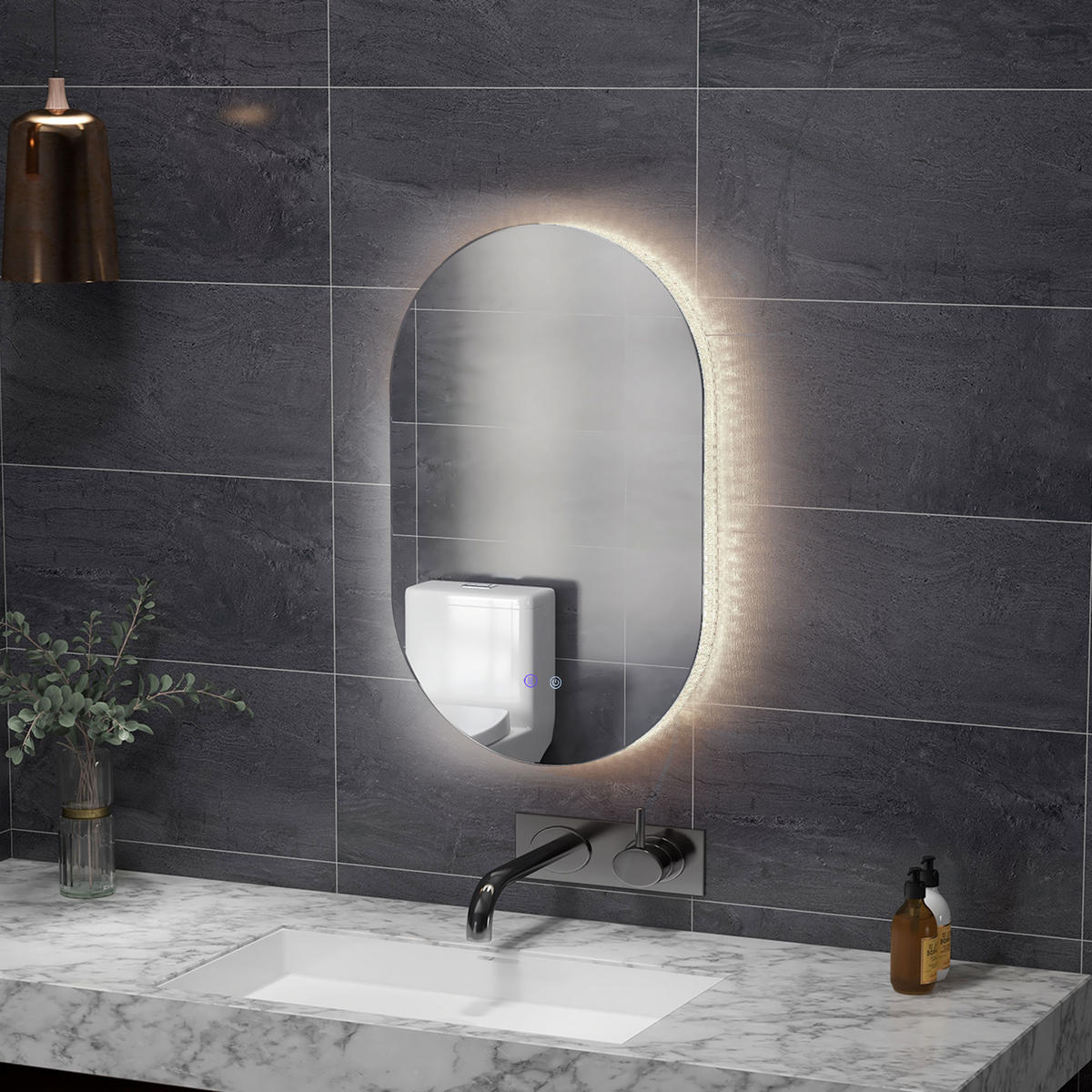SPIEGELSCHRANK Antibeschlag-LED-Spiegelschrank mit einstellbarer Helligkeit, 81 x 51 x 4,5 cm - Transparent, Glas (81/51/4.5cm) - Vallsero