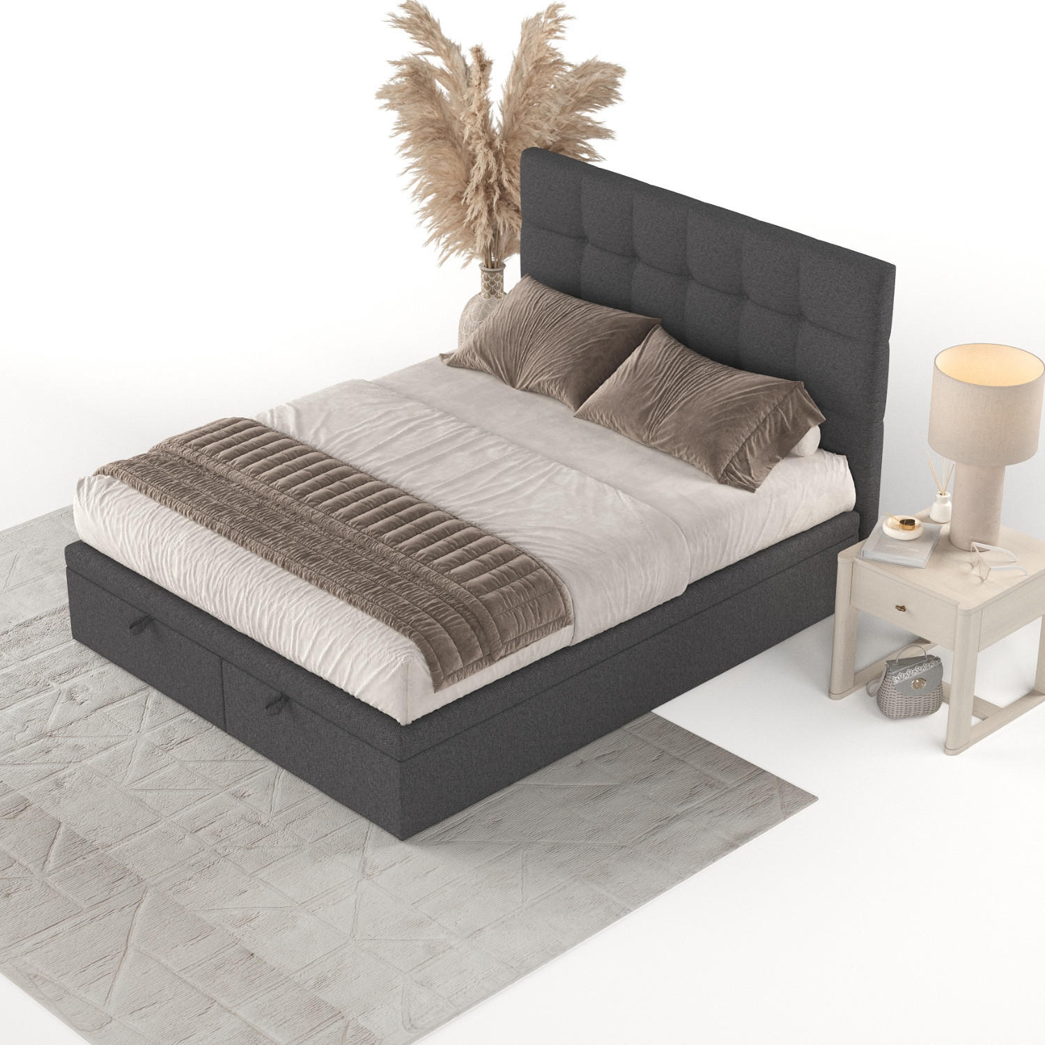 POLSTERBETT Guam mit Stauraum 140/200 cm Anthrazit im Megan Stoff - Anthrazit/Schwarz, Holz/Holzwerkstoff (140/200cm) - AltaBeds