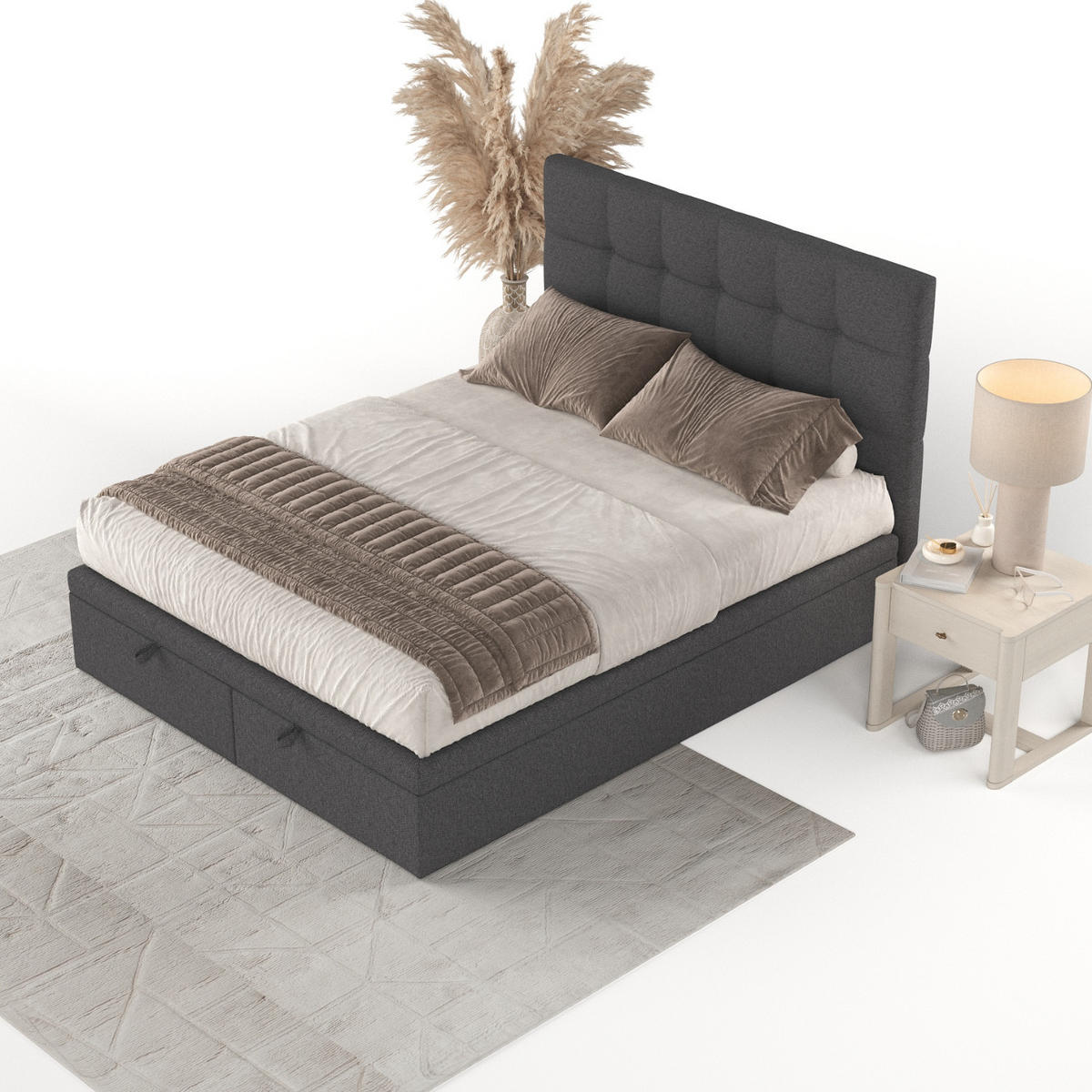 POLSTERBETT Guam mit Stauraum 140/200 cm Anthrazit im Megan Stoff - Anthrazit/Schwarz, Holz/Holzwerkstoff (140/200cm) - AltaBeds