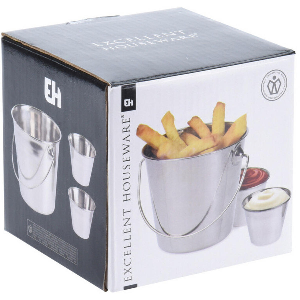 POMMES-SERVIERSET Eimer für Pommes und Soßen Silbern 11,9/11,7/11,6 cm - Silberfarben, Metall (11.7/11.6/11.9cm) - Excellent Houseware