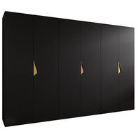 DREHTÜRENSCHRANK 202/300/52 6-türig - Goldfarben/Schwarz, Holz/Metall (300/202/52cm) - Abiks Möbel