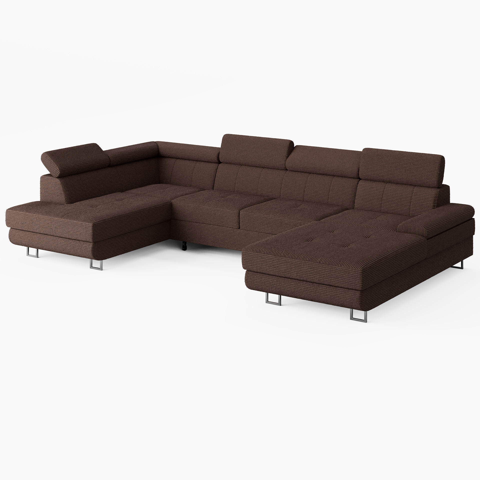 WOHNLANDSCHAFT MARRY Links Braun Cord-Stoff mit Schlaffunktion und zwei Bettkästen - Braun, Holz/Metall (335/90/190cm) - Barchello