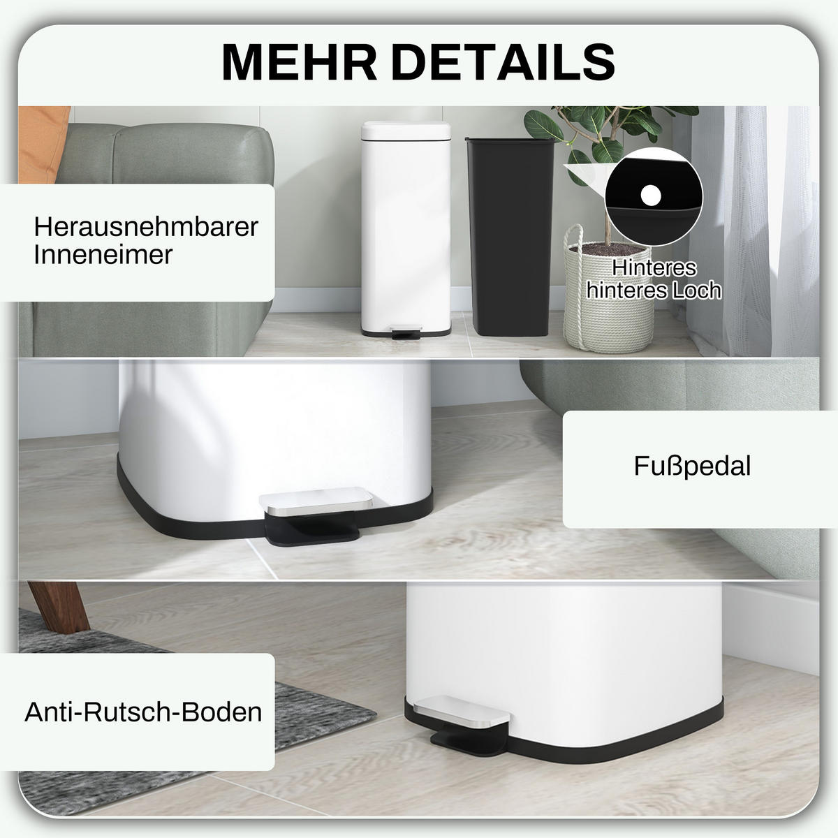 MÜLLEIMER 30L - Weiß, Metall (35/63.5/28cm) - HOMCOM