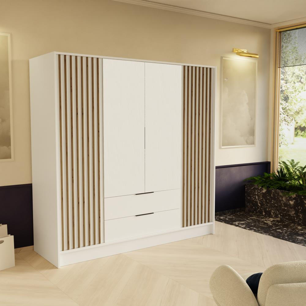 DREHTÜRENSCHRANK Nero 200/51/200 cm mit Lamellen weiß - Schwarz/Weiß, Holzwerkstoff (200/200/51cm) - Beautysofa
