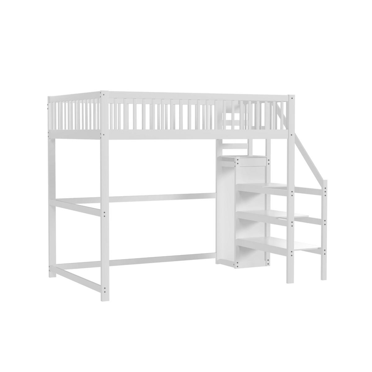 PATROVÁ postel 140/200 cm bílá dětská postel z borovicového dřeva se šatní skříní - bílá, dřevo (140/200cm) - OKWISH