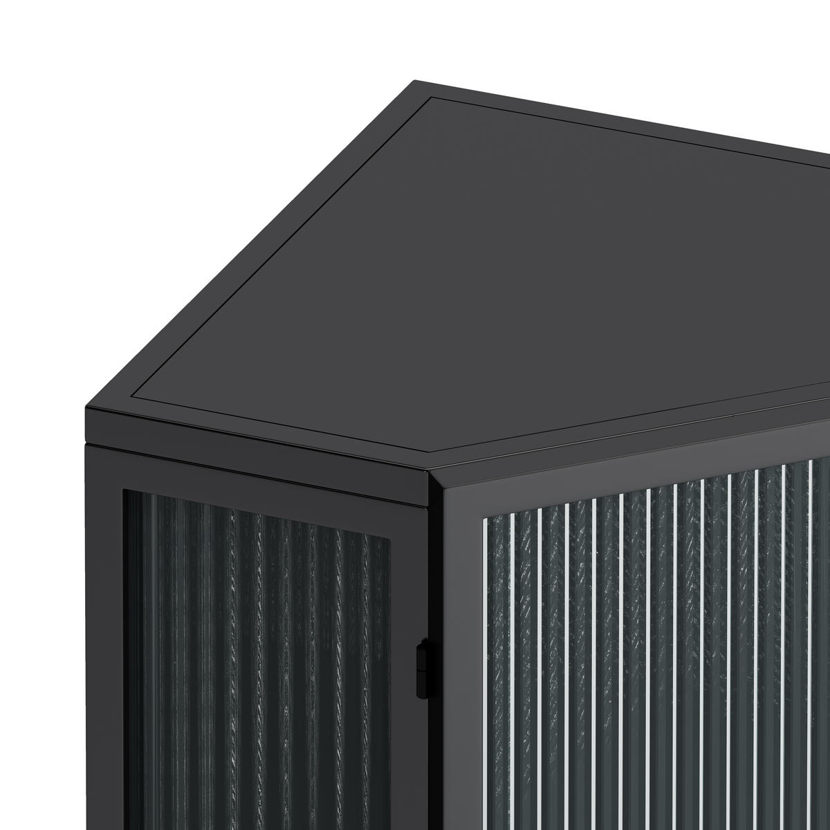 ECKSCHRANK Schwarz Metall & Glas 80cm mit 2 Ebenen & Tür - Schwarz, Metall (56/80/42.5cm) - Urban Meuble
