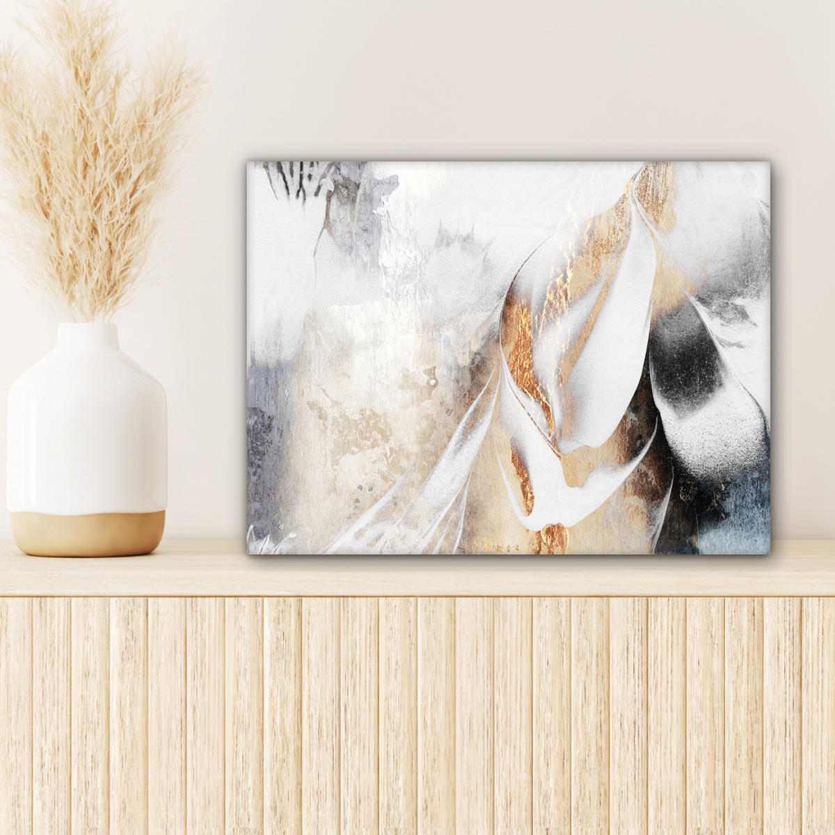 LEINWANDBILD Luxus - Abstrakt - Gold - Weiß 40x30 cm - Goldfarben, Textil (40/30cm) - MuchoWow