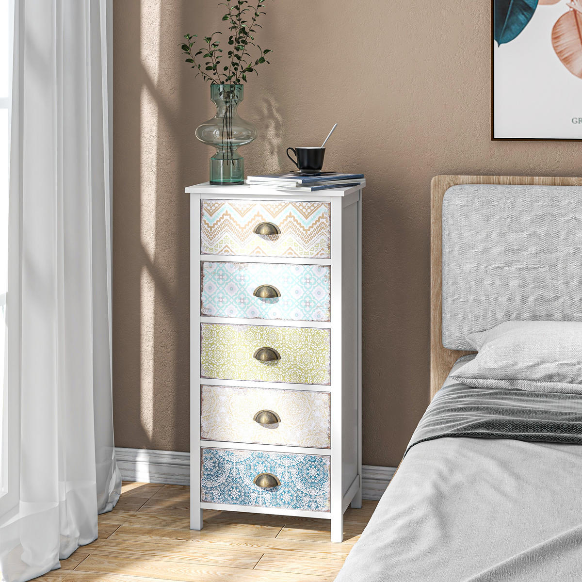 KOMMODE mit 5 Schubladen Schubladenkommode Schrank Shabby Chic Bunt - Multicolor, Metall (34/97.5/46cm) - HOMCOM