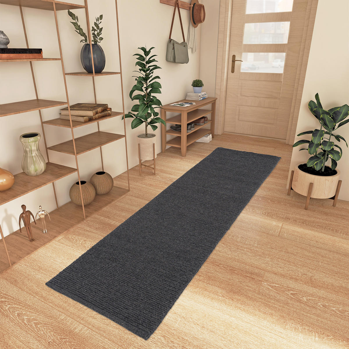 NATUR TEPPICH LÄUFER WOLLE SKARA - Anthrazit, Naturmaterialen (90/160cm) - Pergamon