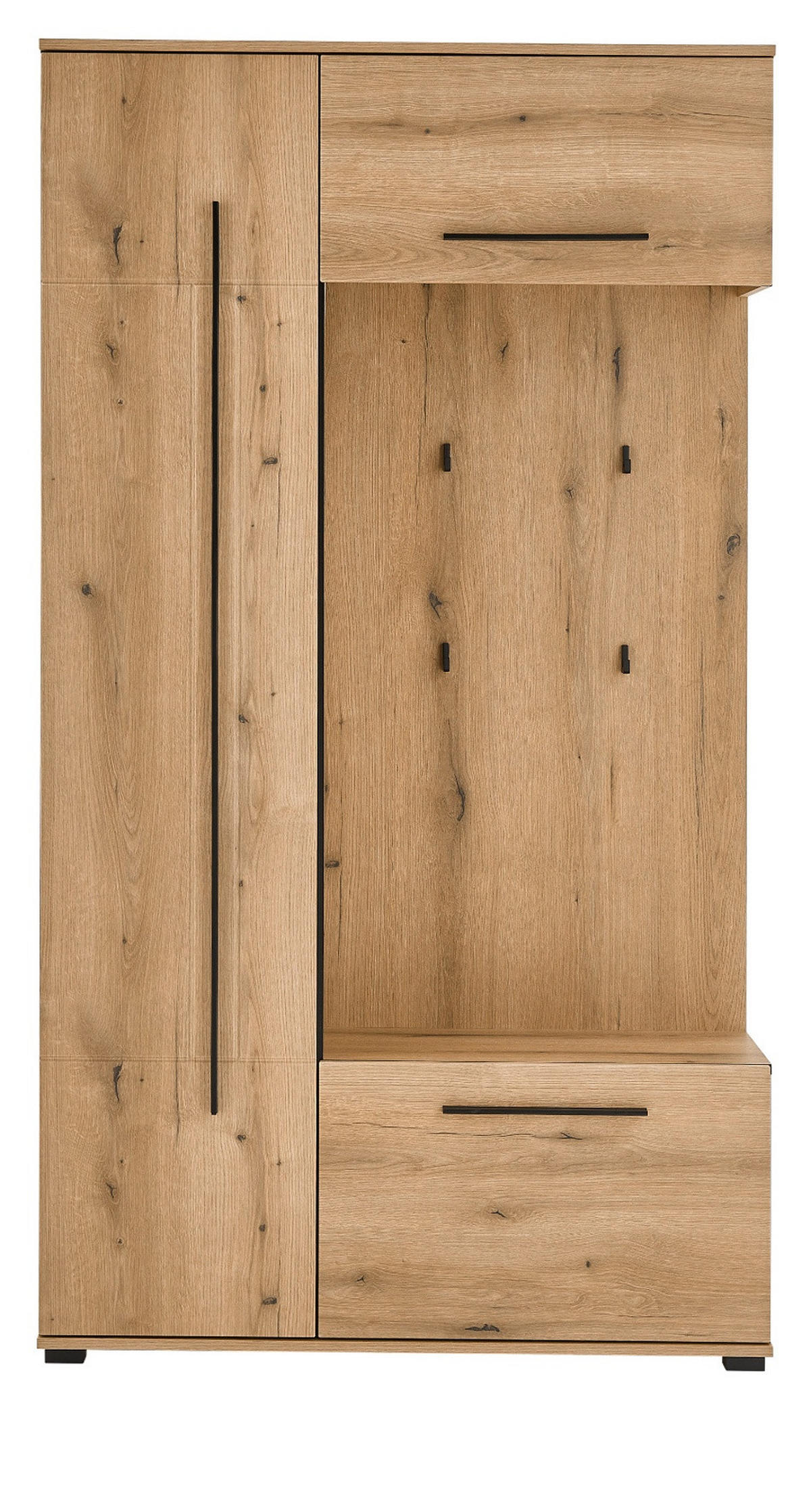 KOMPKATGARDEROBE Evoke Eiche 111 x 200 cm, Garderobe mit Soft-Close - Eichefarben/Schwarz, Holzwerkstoff/Kunststoff (111/200/37cm) - Furn.Design