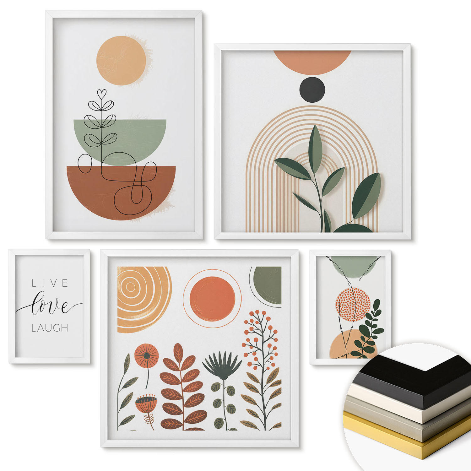 WANDBILDER 5er-Set - 50x50 cm & 20x30 cm & 40x60 cm Weißer Rahmen - Abstrakte Berglandschaften - Weiß, Kunststoff (40/60cm) - ArtPrintCave