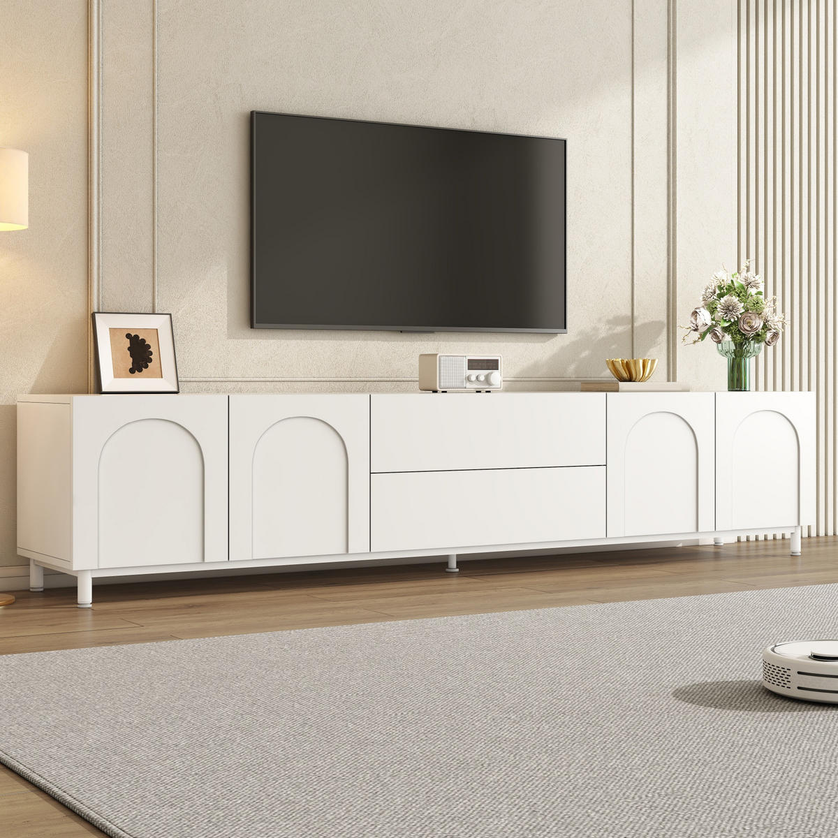 TV-ELEMENT180X40X48CM Weiß Lowboard Mit 4 Türen Und 2 Schubladen - Weiß, Holz (45.01/11/100.99cm) - Raelunyi