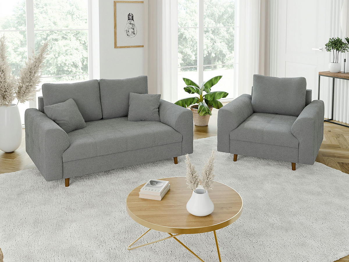 SESSEL Henrik Grau Boucle - Braun/Grau, Holz/Textil (97/81/93cm) - S-Style Möbel