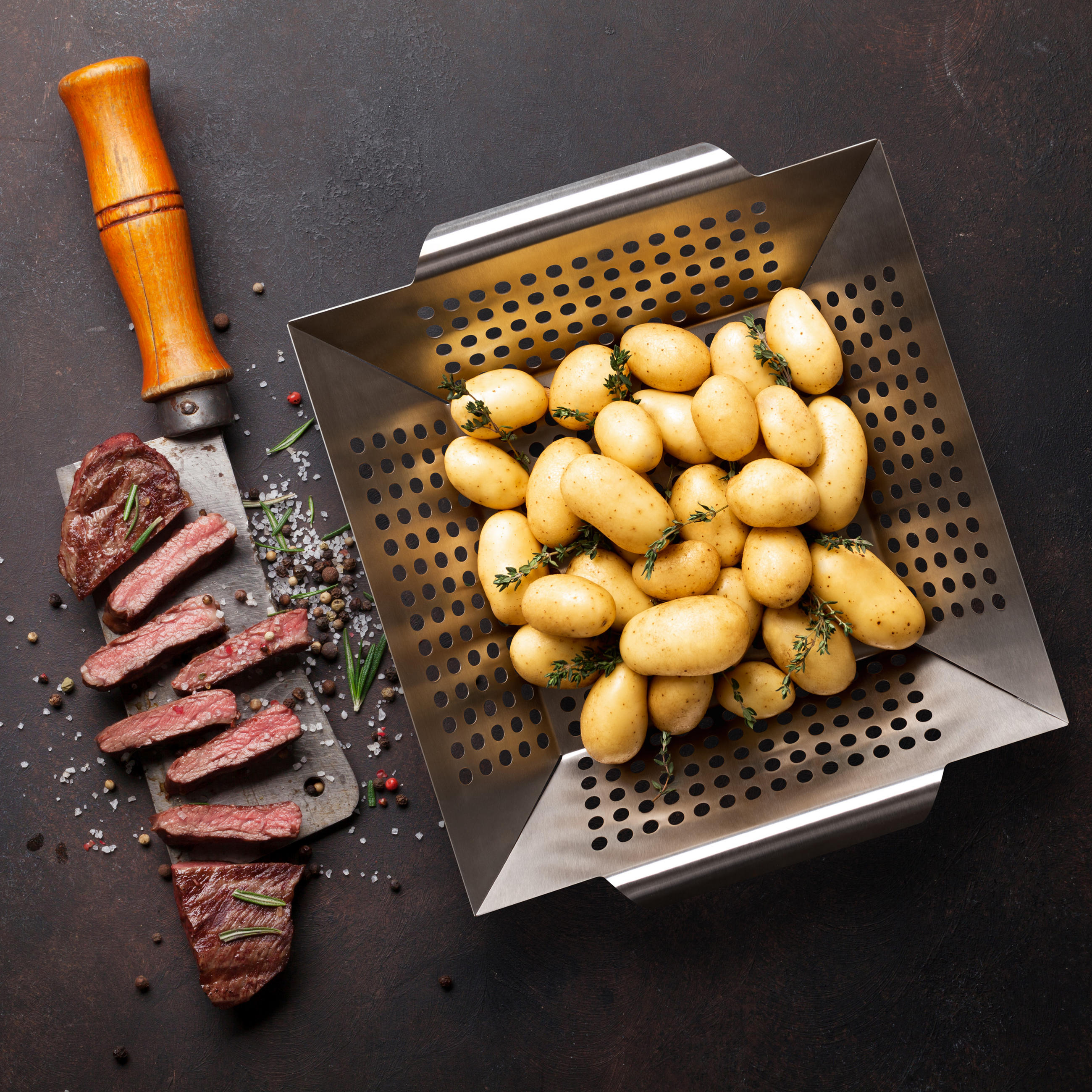 GRILLSET Baestis 2er-Set mit Grillkorb und Grillbürste - Edelstahlfarben, Metall (30/34/6cm) - Blumtal