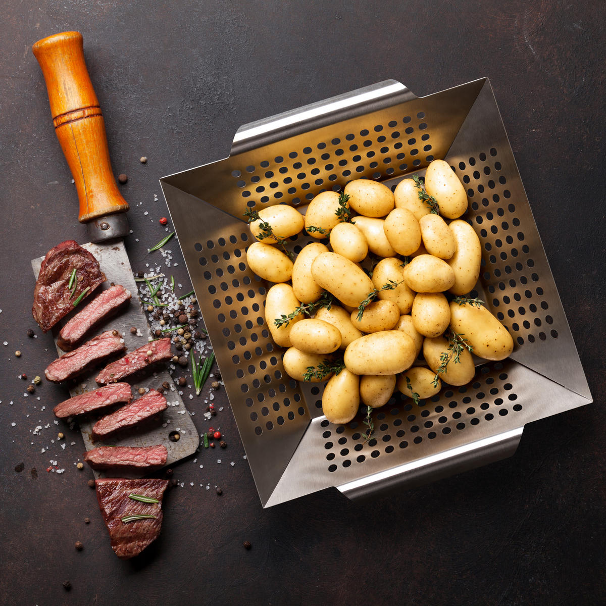 GRILLSET Baestis 2er-Set mit Grillkorb und Grillbürste - Edelstahlfarben, Metall (30/34/6cm) - Blumtal