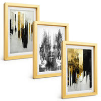 BILDER SET 3er Set - 20x30 cm Goldrahmen - Kontrastierende abstrakte Porträts - Goldfarben, Kunststoff (20/30cm) - TULUP