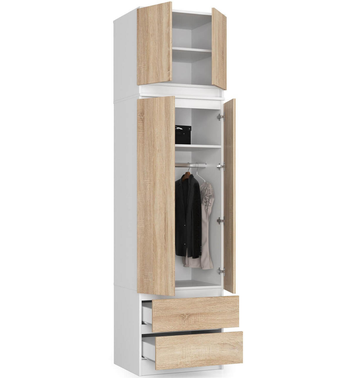 KLEIDERSCHRANK AUFSATZSCHRANK Weiß,Sonoma-Eiche 60x51x55cm - Weiß/Sonoma Eiche, Holzwerkstoff (60/55/51cm) - Akord