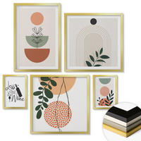 WANDBILDER 5er Set - 50x50 cm & 20x30 cm & 40x60 cm Goldrahmen - Abstrakte Pflanzenformen - Goldfarben, Kunststoff (40/60cm) - ArtPrintCave