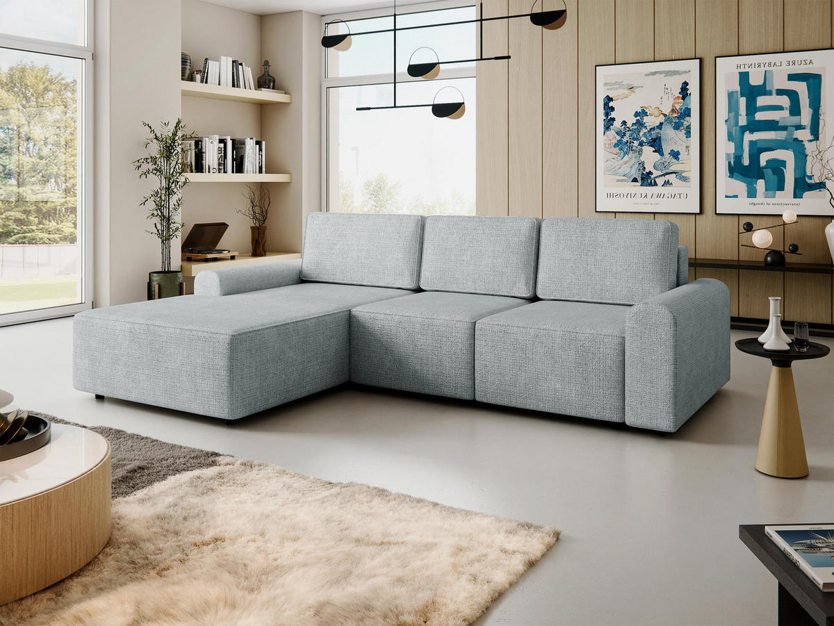 ECKSOFA Bella L, Seite: Links - Hellgrau/Schwarz, Holz/Kunststoff (258/168cm) - MIRJAN24