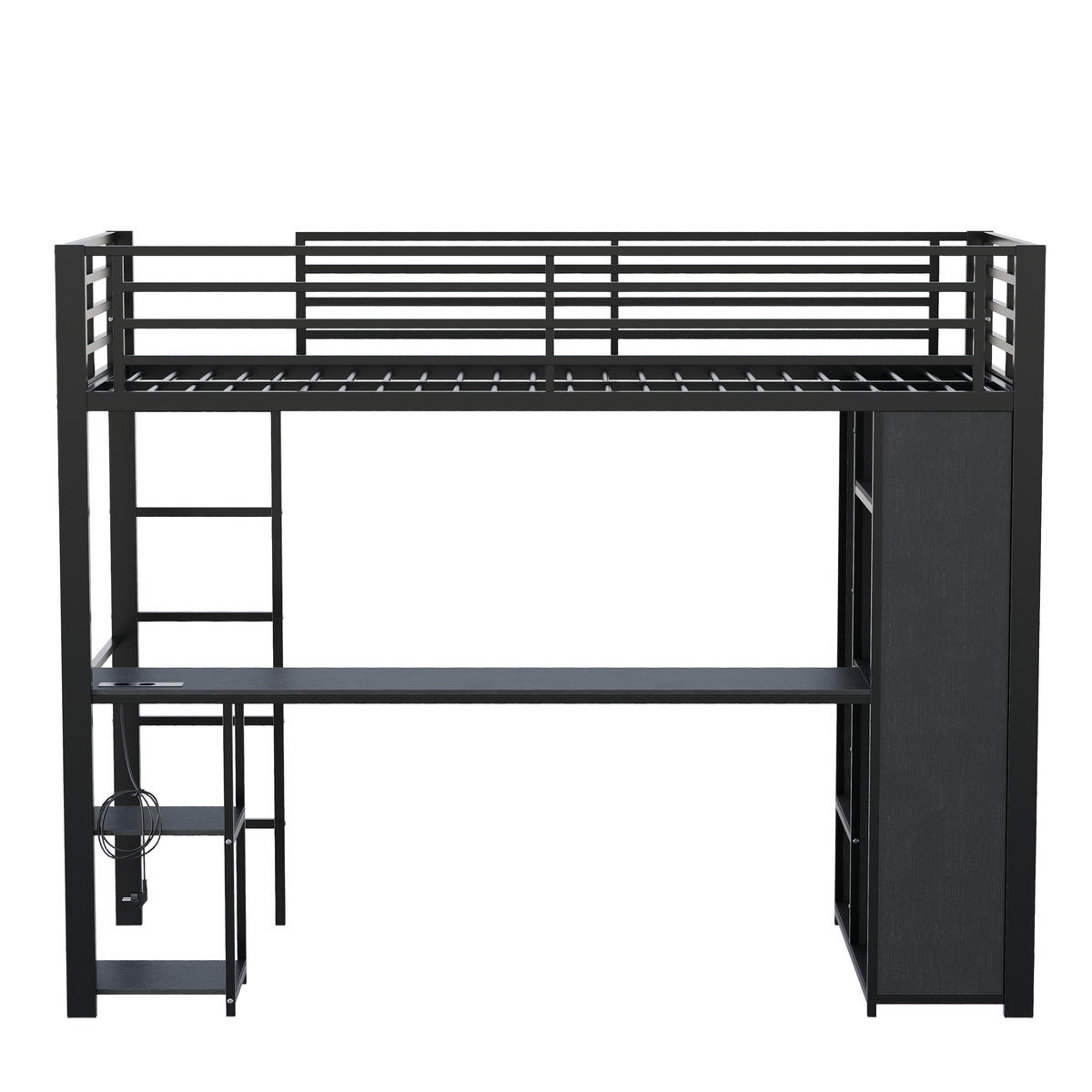 HOCHBETT 90/200 cm mit Schreibtisch und LED, DE-41973, in Schwarz - Schwarz, Metall (90/200cm) - ComfortXL