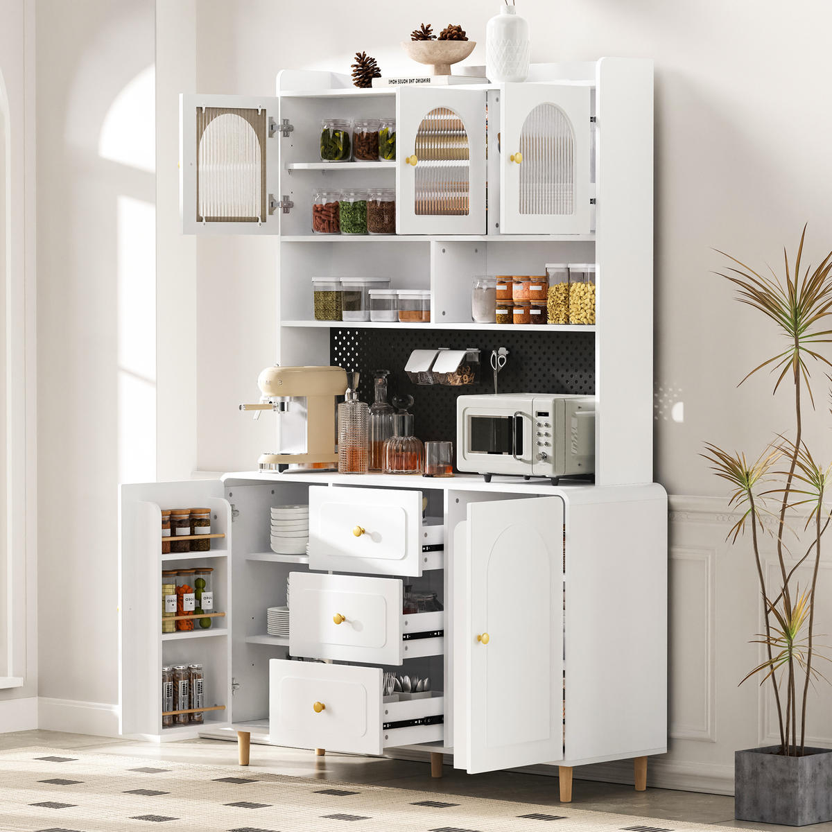 BUFFET 120/40/190 cm weiß aus MDF mit Lochplatte - Weiß, Holzwerkstoff (120/190/40cm) - OKWISH