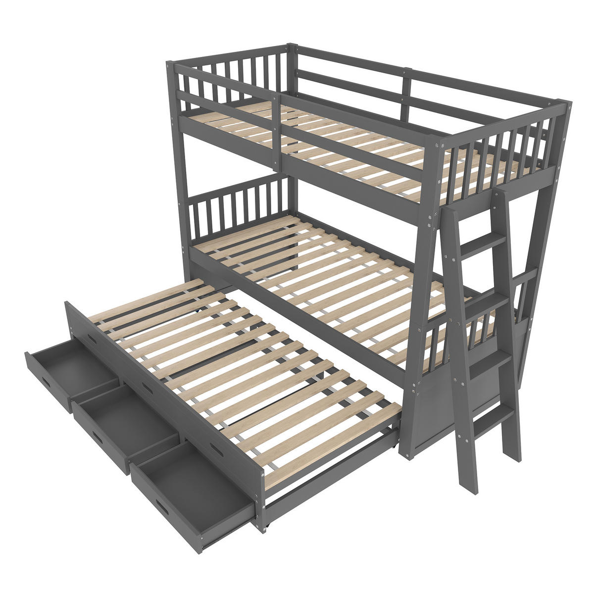 ETAGENBETT 90/200 cm aus Kiefer und MDF mit Ausziehbett und 3 Schubladen Grau - Grau, Holz (90/200cm) - Modenvie