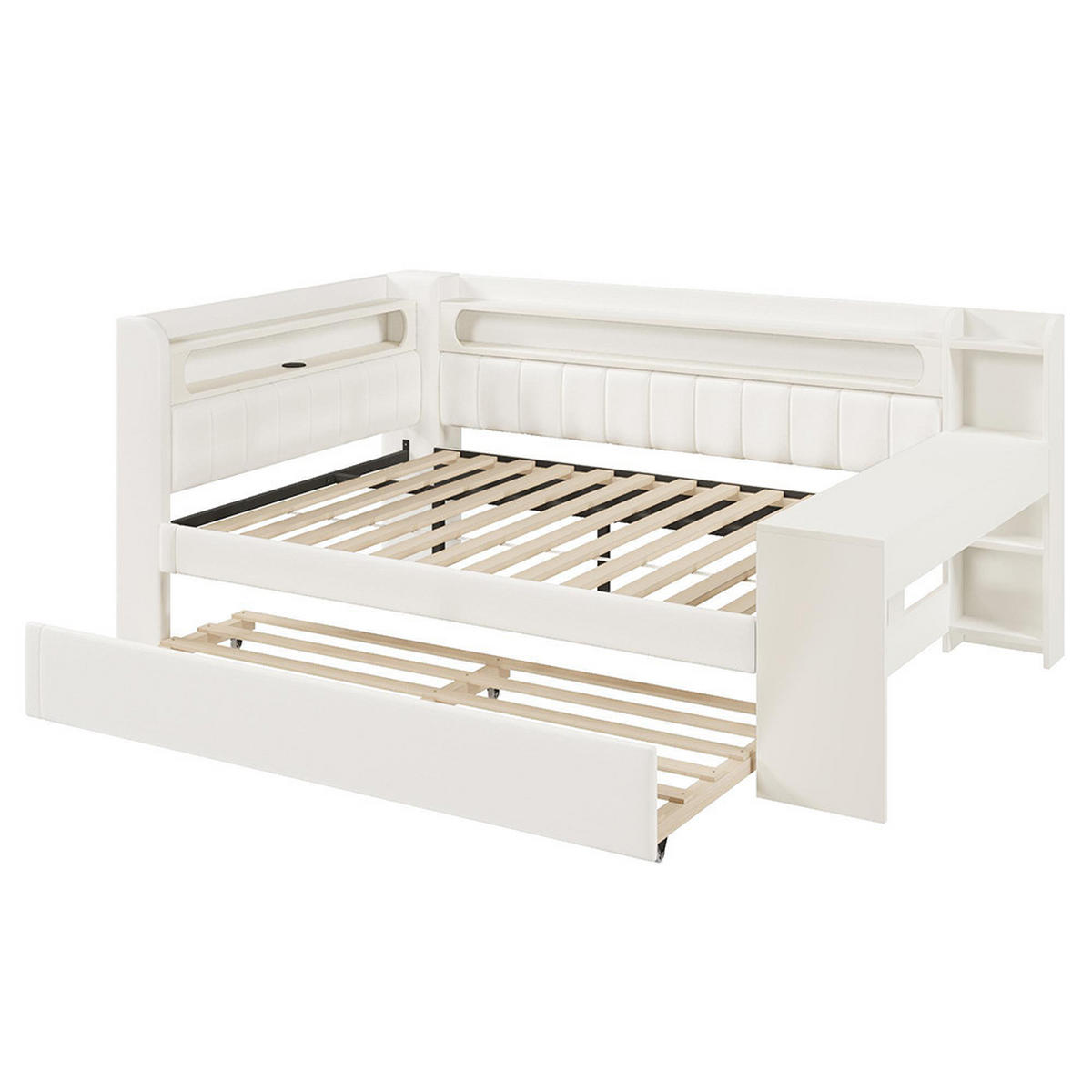 POLSTERBETT 140x200 cm mit Ausziehbett, Weiß - Weiß, Holz (140/200cm) - KOMHTOM